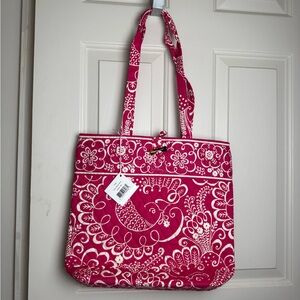 NWT Vera Bradley Twirly Birds Pink Large Tote Bag Pink Floral Shoulder Bag